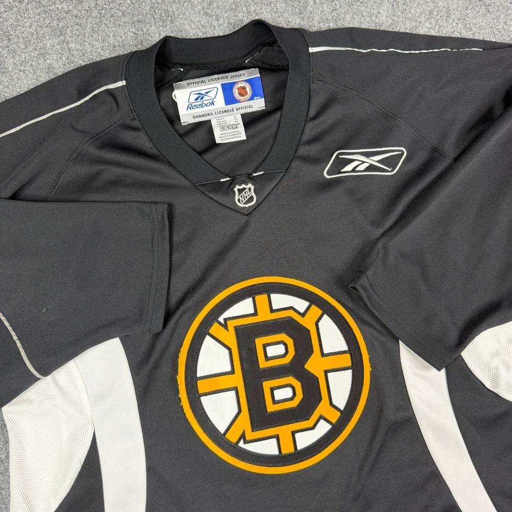 Vtg Reebok CCM NHL Boston Bruins Jersey Mens XL Black Yellow Embroidered Hockey